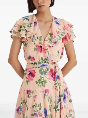 Lauren Ralph Lauren Floral Belted Crinkle Georgette Dress